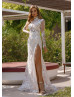 Long Sleeves Lace Tulle High Slit Sexy Wedding Dress